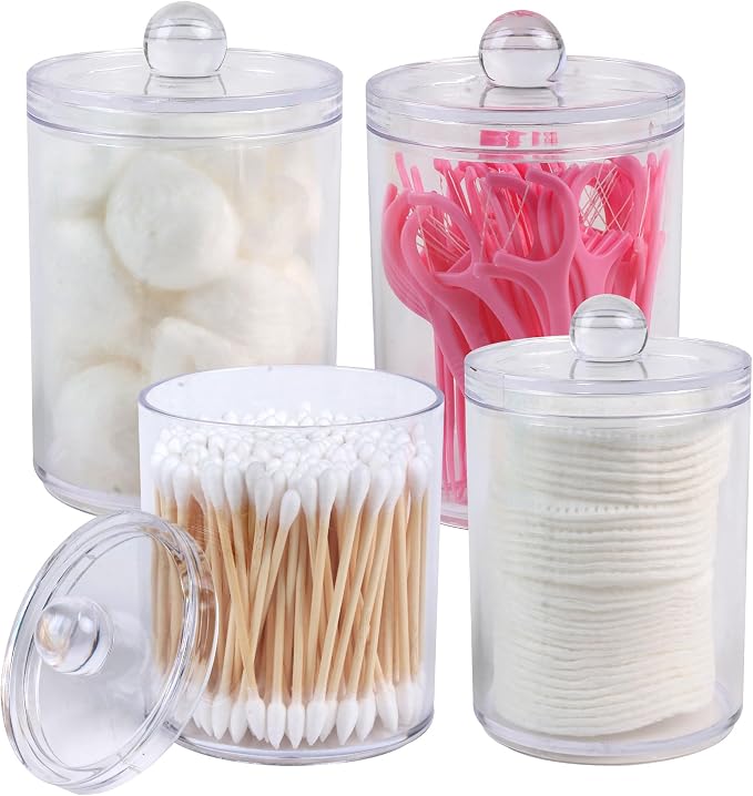 2 Pack Qtip Holder Dispenser, Bathroom Canisters Apothecary Jar Set, Acrylic - Image 9