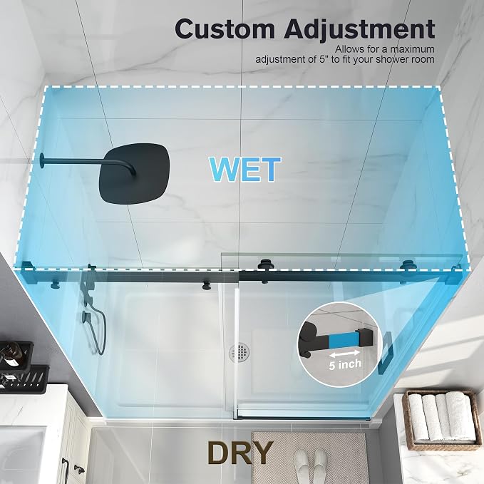 Frameless Shower Door, 43-48" W x 76" H Sliding Glass Shower Door, 1/4''(6mm - Image 7