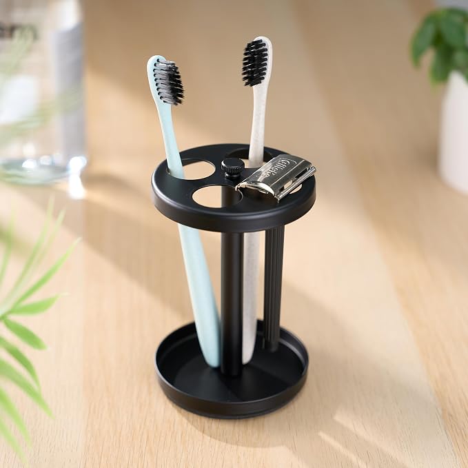 Black Stainless Toothbrush Holder Stand: Rustproof Bathroom Countertop Organizer by Unknown