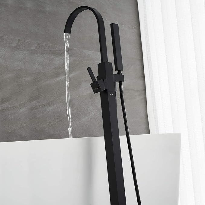 Freestanding Bathtub Faucet Tub Filler Black Floor Mount Single Handle - Image 5