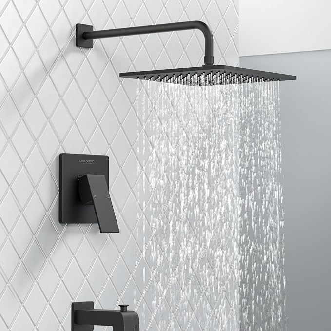 Lava Odoro 12-inch Square Bathtub and Shower Faucet Set Matte Black, Shower - Image 3