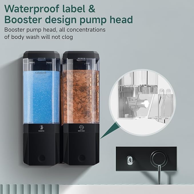 Shampoo and Conditioner Dispenser 2 Chamber No Drill Shampoo Dispenser - Image 3