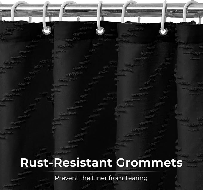 Black Boho Shower Curtain Modern Fabric Shower Curtain Shabby Chic Chenille - Image 4
