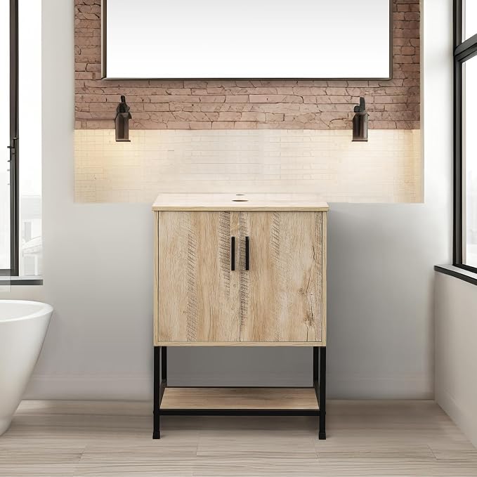 UEV 24" Bathroom Vanity, Oak Color Single Bathroom Vanity, Vintage Style by YourHomeExcellentVendor