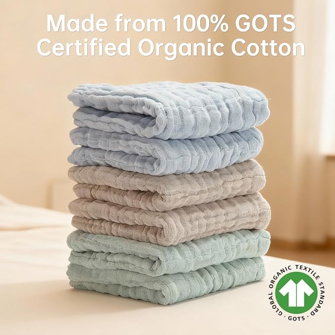Organic Muslin Baby Washcloths 6 Pack Baby Bath Face Towel 12x12 Inch Extra - Image 5
