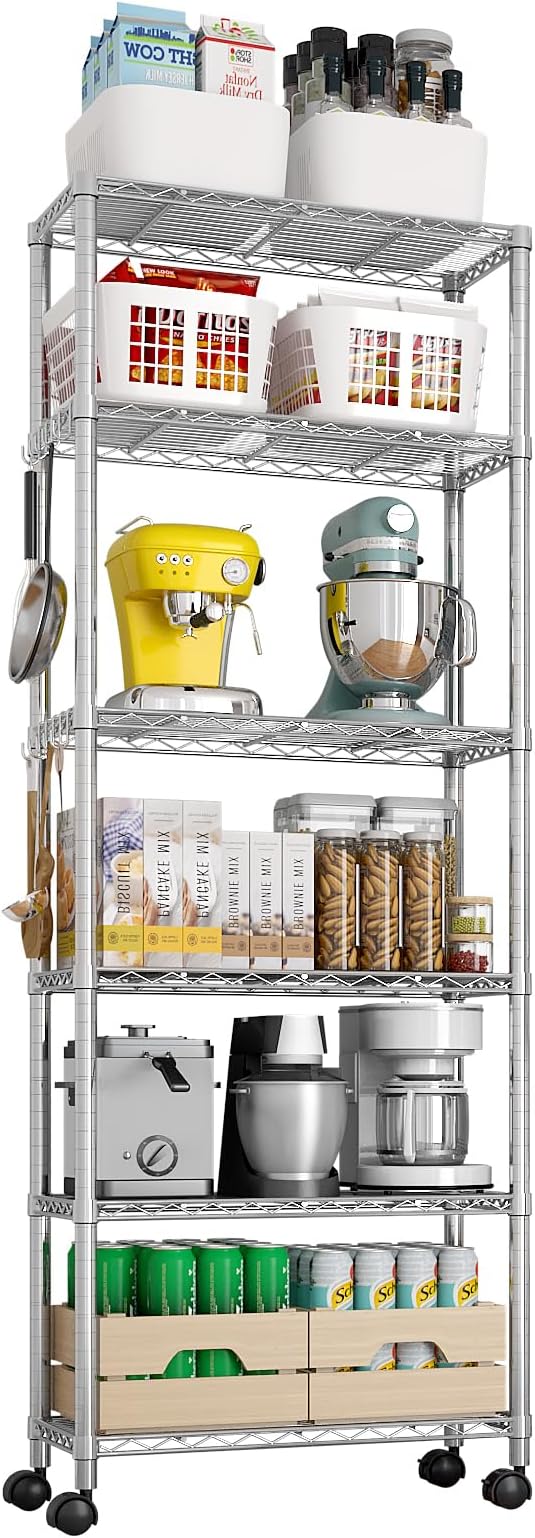 6 Tier Storage Racks Shelving, Heavy Steel Pantry Shelves, Adjustable Wire by Unknown