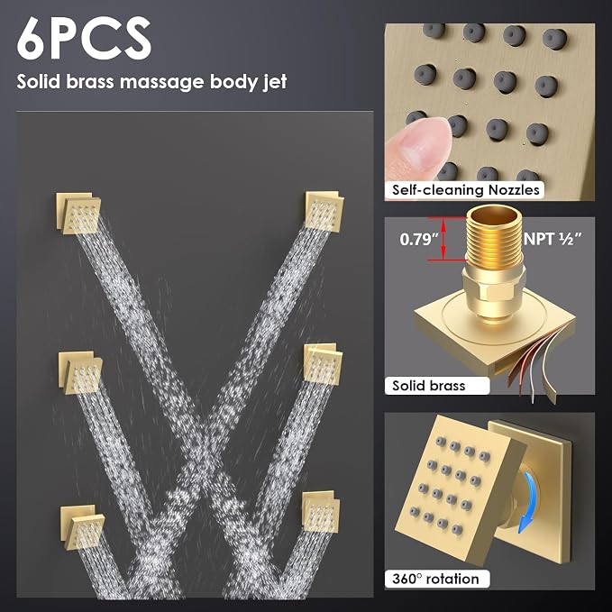 Enga Luxury Brushed Gold Shower System, 16 Inch Rain Shower Head - Image 5