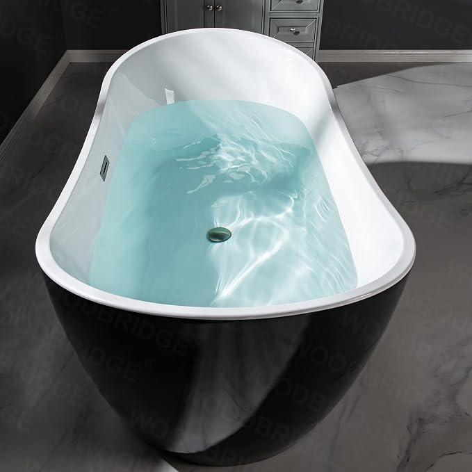 WOODBRIDGE 59" Acrylic Freestanding Bathtub Contemporary Soaking Tub, BTA1816-BN - Image 14