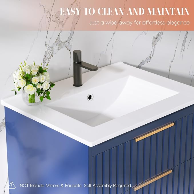 24" Bathroom Vanity with Sink, Floating Vanity Bathroom Sink Cabinet Wall Mount - Image 5