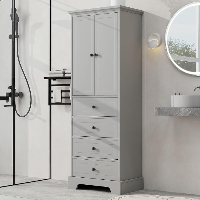 Merax Bathroom Cabinet with Doors and Drawers, Tall Storage Pantry - Image 3