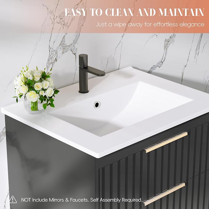 24" Bathroom Vanity with Sink, Floating Vanity Bathroom Sink Cabinet Wall Mount - Image 5