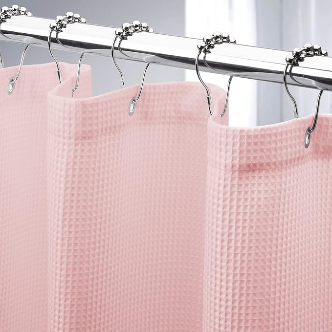 AmazerBath Waffle Shower Curtain, Blush Pink Shower Curtain Fabric 78 Inches by AmazerBath