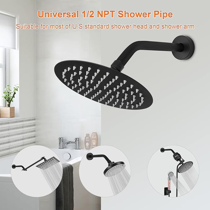 HarJue Shower Arm with Flange and Teflon Tape, Wall Mounted Shower Pipe 304 - Image 4
