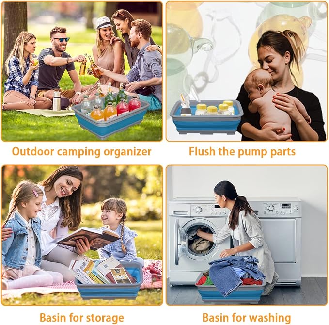 Collapsible Dish Pans – 10L Foldable Sink Tub, 14.5'' x 10.5'' x 5", Compact - Image 4
