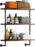 Helsin 3 Tier Industrial Pipe Shelf Rustic Wood Floating Shelves, Wall Display by Helsin