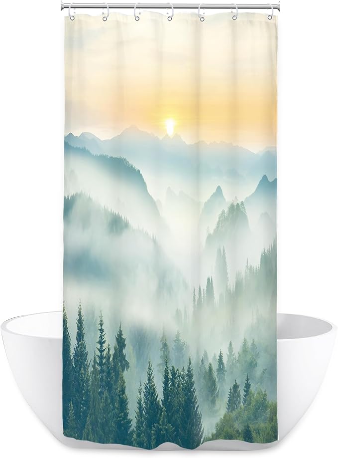 Riyidecor Small Stall Mountain Shower Curtain 36Wx72H Inch RV Narrow Green - Image 7