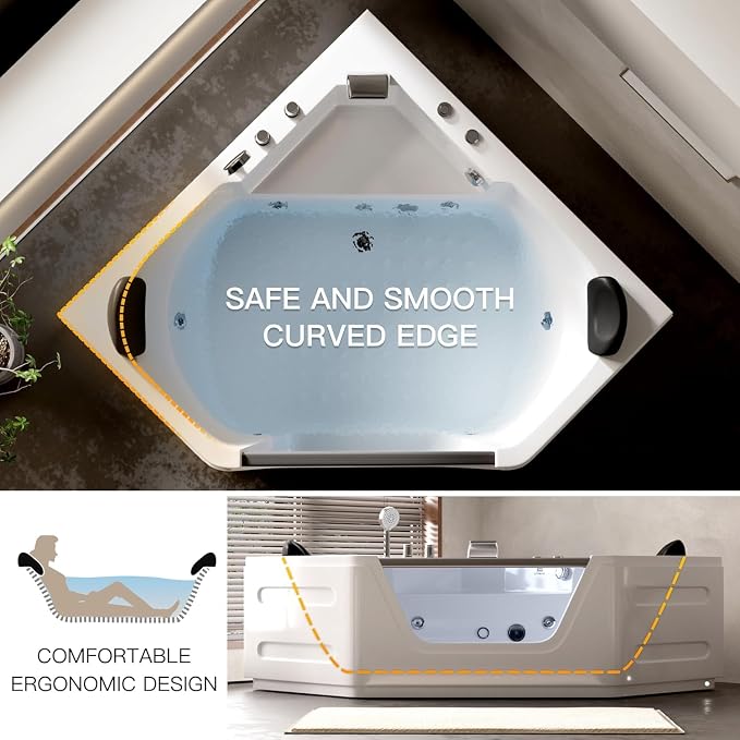 59'' x 59'' Corner Whirlpool Tub- Plastic Acrylic Bathtub - Image 4