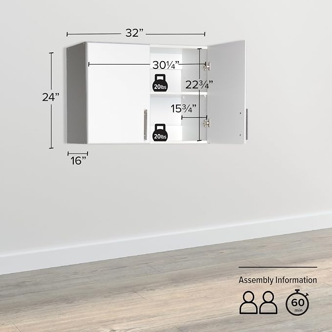 Prepac White Cabinet: Elite Wall Cabinet, WEW-3224 Garage Cabinet - Image 3