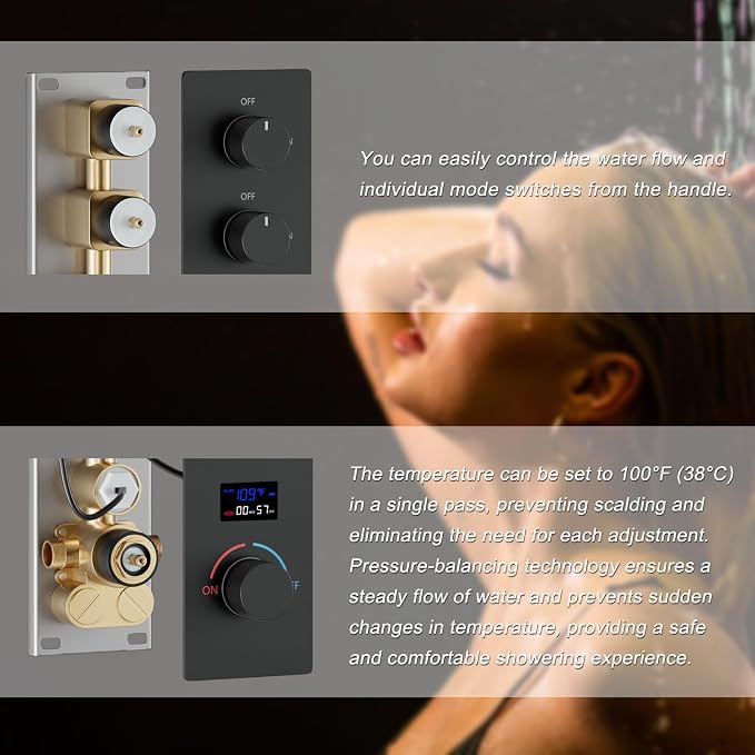 Matte Black Shower System Digital Tempreature Display Thermostatic Shower - Image 8