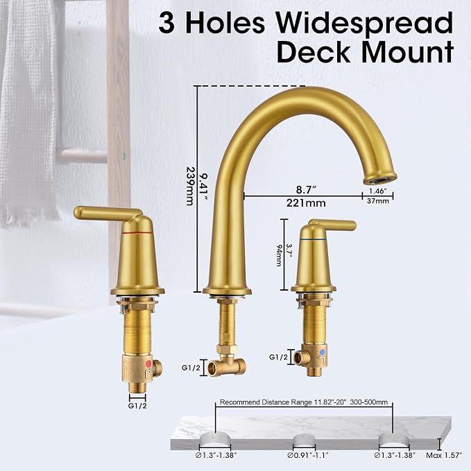Brushed Gold Roman Bathtub Faucet, 2-Handle High Flow Tub Filler - Image 6