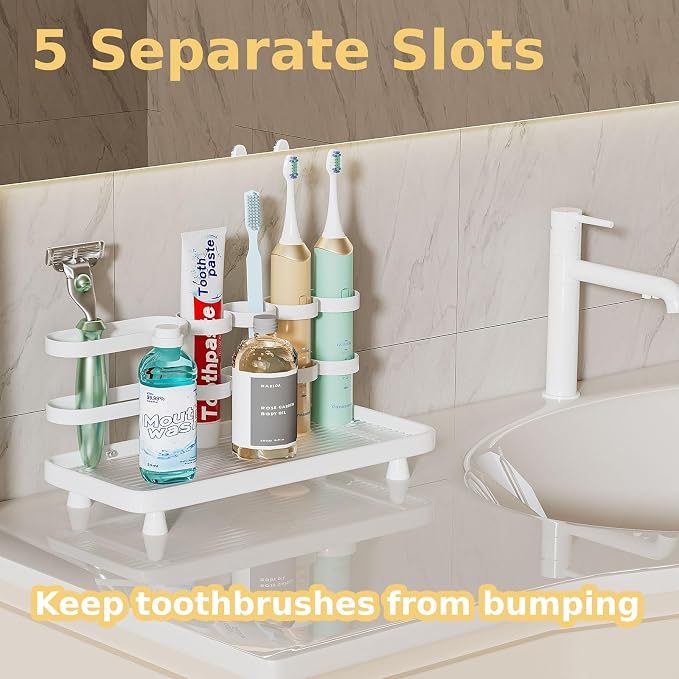 Electric Toothbrush Holder for Bathroom Countertop 5 Metal Slots Toothpaste - Image 2