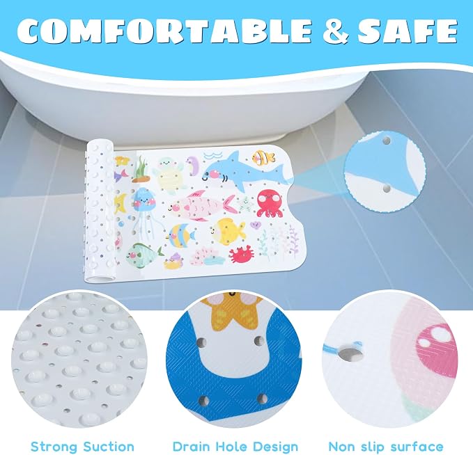 Baby Bath Mat for Tub Non Slip Kids Bathtub Mat Extra Long 40X16 Inch Toddler - Image 4