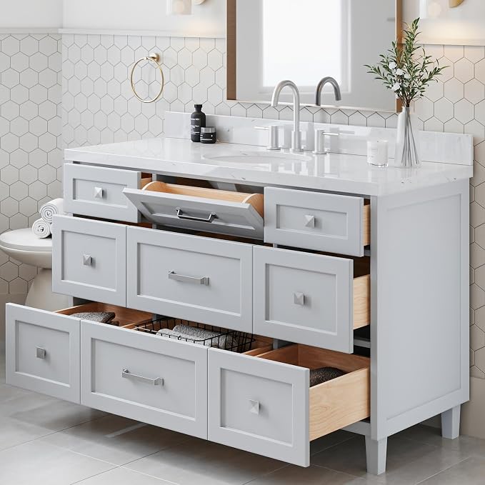 ARIEL Monroe 54 inch Bathroom Vanity Without Sink in Grey, Bathroom Base Cabinet - Image 4