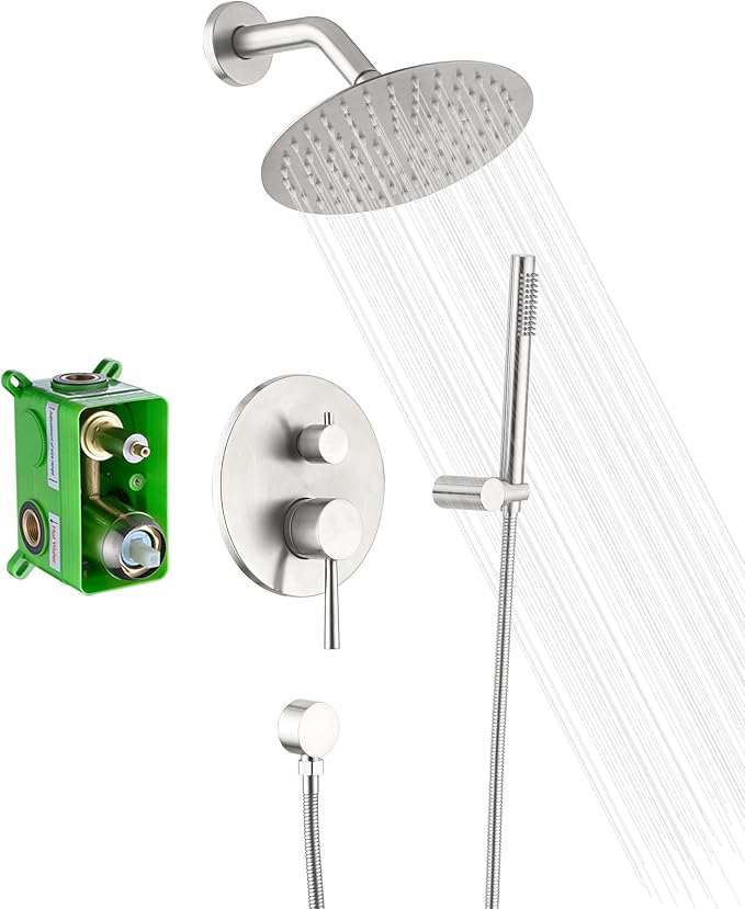 SUMERAIN Wall Mounted Rainfall Shower System Brushed Nickel Shower Faucet Set by SUMERAINFAUCETS