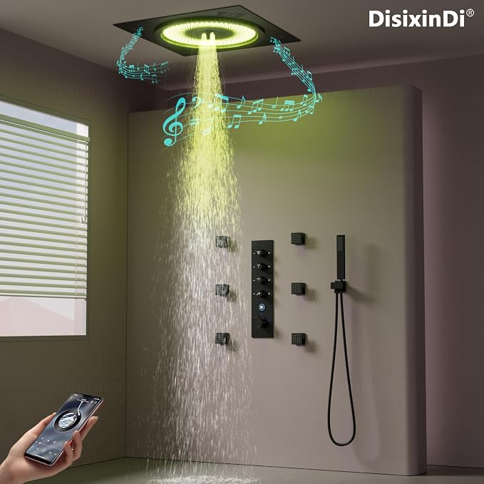 20 Inch Ceiling LED Square Music Rain Shower Head - Image 7