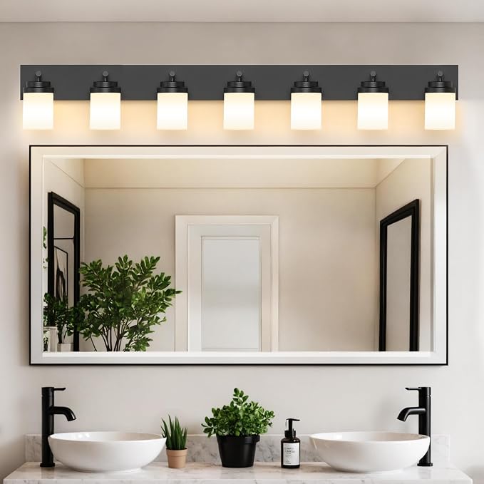 IZORRO Bathroom Vanity Light Fixture, 7-Light 51 Inch Matte Black Bathroom - Image 5