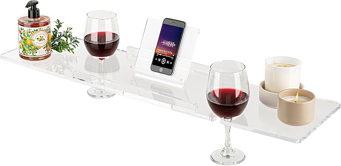 38" Supreme Plus- Luxury Bathtub Tray Caddy- 3/8" Thick, Acrylic Bathtub Caddy by REBECCA+LUXURIOUS+BATH