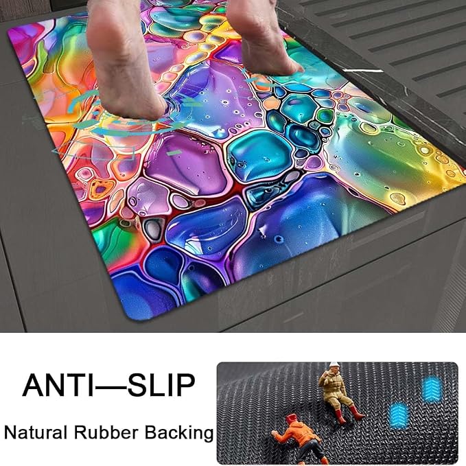 Bath Mat Rug, Rainbow Bubble Non Slip Quick Dry Super Absorbent Thin Bathroom - Image 5