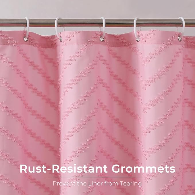 Pink Boho Shower Curtain Pretty Cute Shower Curtain Tufted Chervon Textured - Image 4