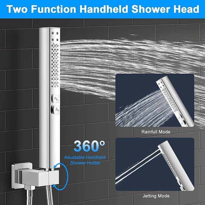 Shower Faucet Set, 3-Setting Push Button Polish Chrome Shower System, 12 Inch - Image 5