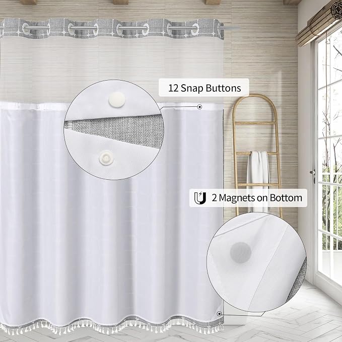 MitoVilla No Hooks Required Farmhouse Shower Curtain - Image 2