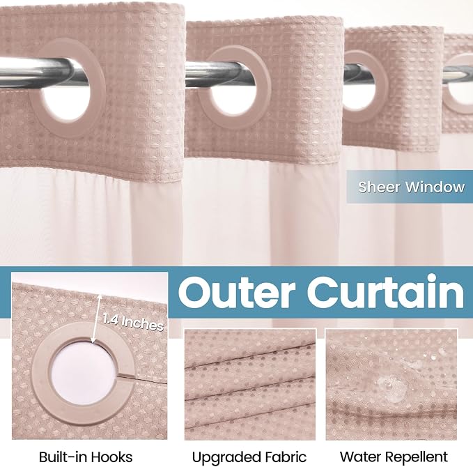 Blush Pink Long No Hook Shower Curtain - Image 5