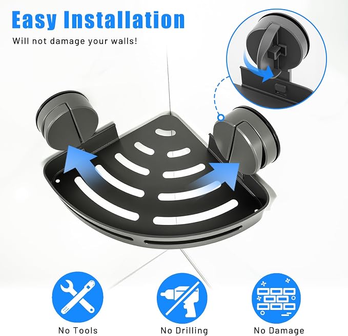 Corner Shower Caddy Suction Cup Shower Shelf Corner No Drilling Bathroom Shower - Image 7
