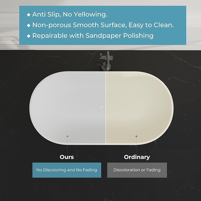 Premium 59" Solid Surface Freestanding Bathtub, Upgraded Oval Stone Resin Tub - Image 5