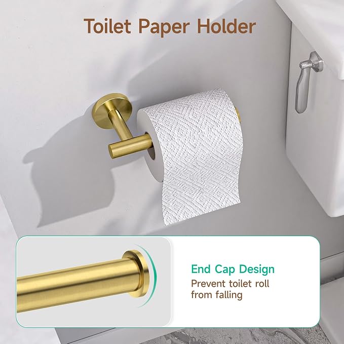 USHOWER Brushed Gold Bathroom Accessories Set, 24-Inch Towel Bar Set Wall - Image 4