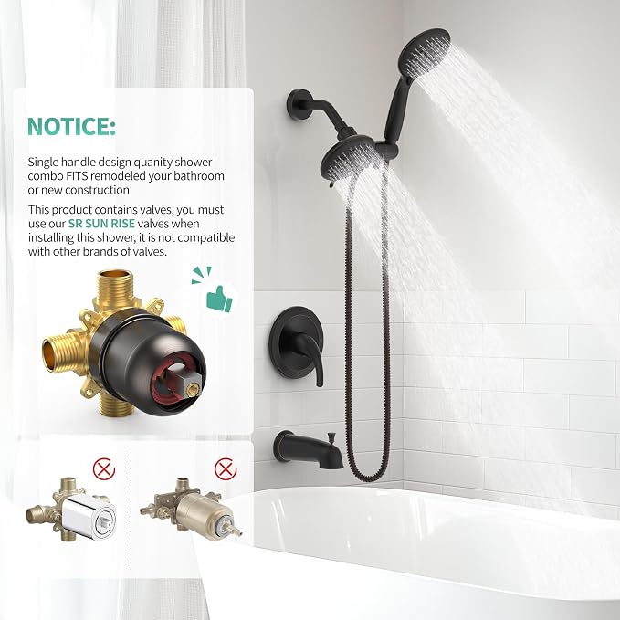 SR SUN RISE 35-Spray Shower Faucet 3-Way Combo Shower Head and Hand Held Shower - Image 2