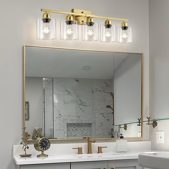 Modern Brushed Gold 5 Light Bathroom Vanity Light, 31 inch Vanity Lights - Image 8