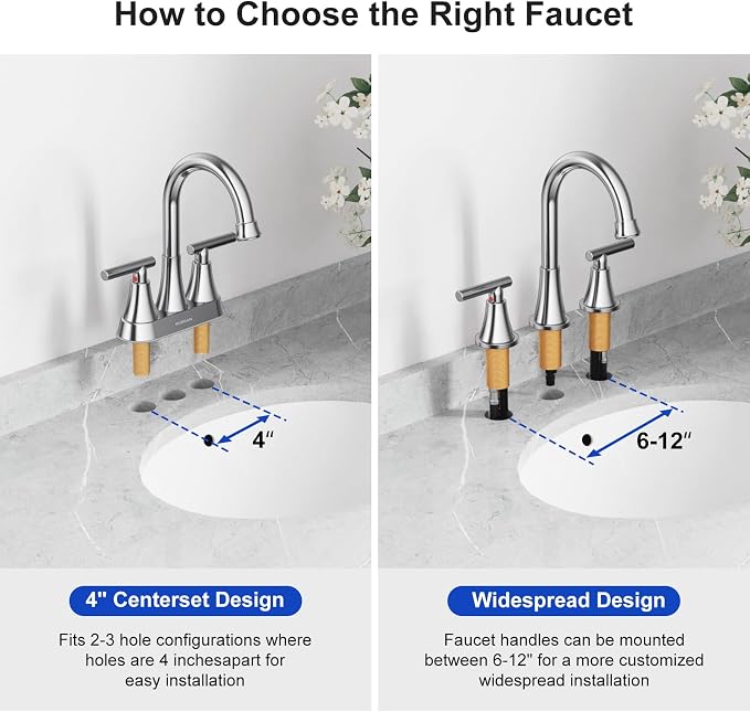 Bathroom Faucets for Sink 3 Hole, Hurran Chrome Bathroom Sink Faucet - Image 8