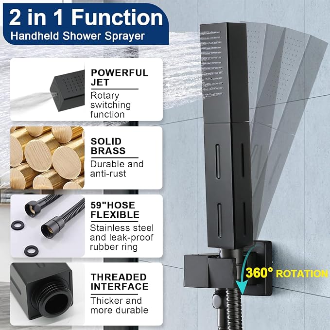 Dual Shower Heads System 16"x32" Ceiling Mount Rainfall and 6" Wall Mounted - Image 5
