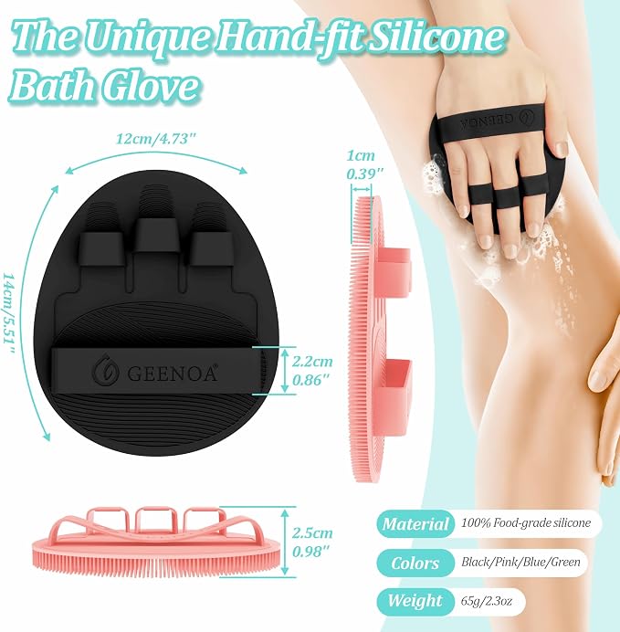 Soft Silicone Bath Glove & Face Scrubber Set 2PCS, 360° Anti-Slip & Hand-fit - Image 4