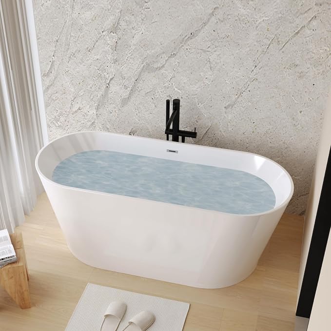 Zavdte 59'' Freestanding Acrylic Bathtub, Gloss White Stand Alone Soaking Tub - Image 2