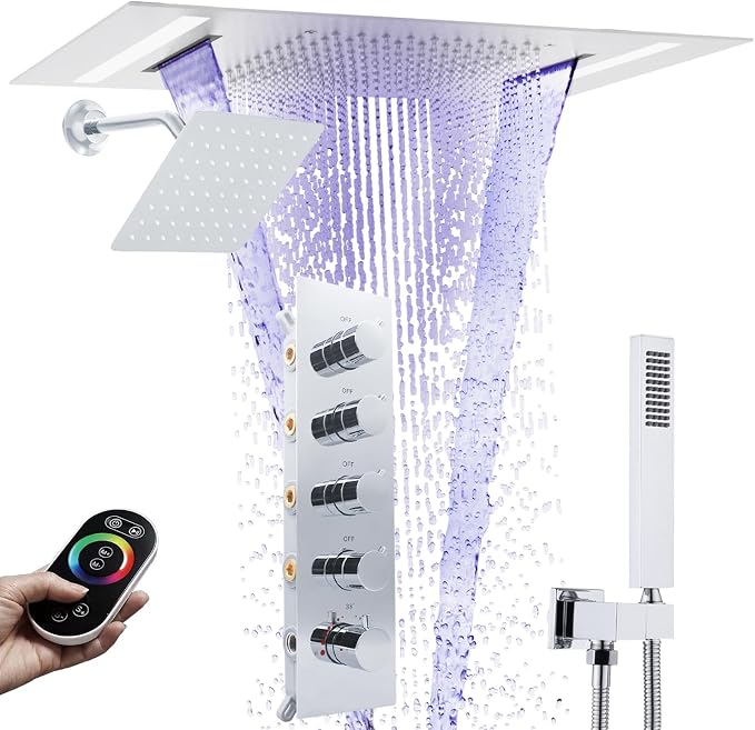 Dual Rain Shower Head Thermostatic Luxury Spa Shower System And Ceiling Mount by NPYSVSSS