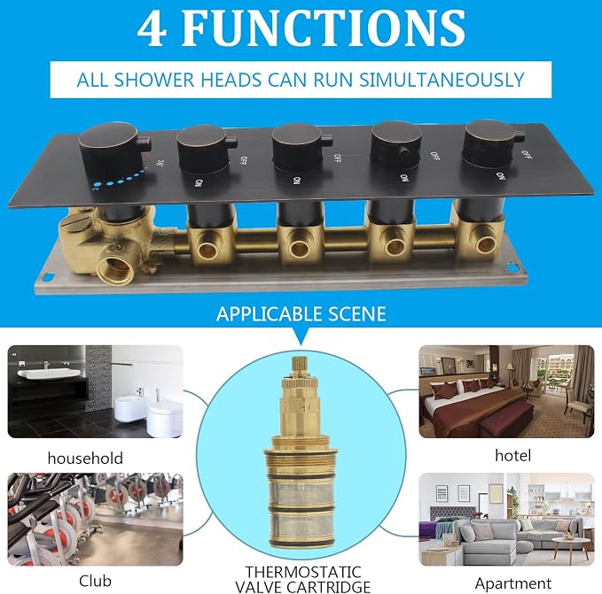 HOMEDEC Oil Rubbed Bronze Brass 4 Way Shower Valve and Trim Kit, Thermostatic - Image 2