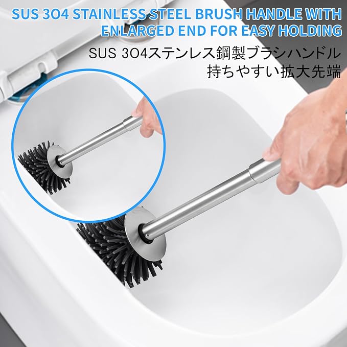 SUS304 Stainless Steel Toilet Brush and Holder Toilet Brush Bowl Cleaning Brush - Image 5
