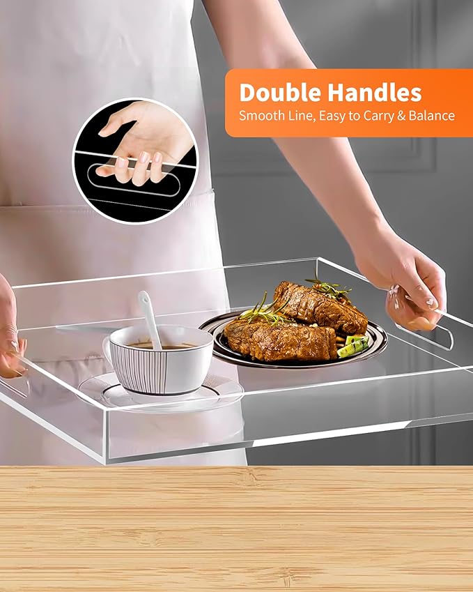 Acrylic Serving Tray Set of 2-16x12 & 15.4x11.9 Inch Clear Luxury Trays - Image 3