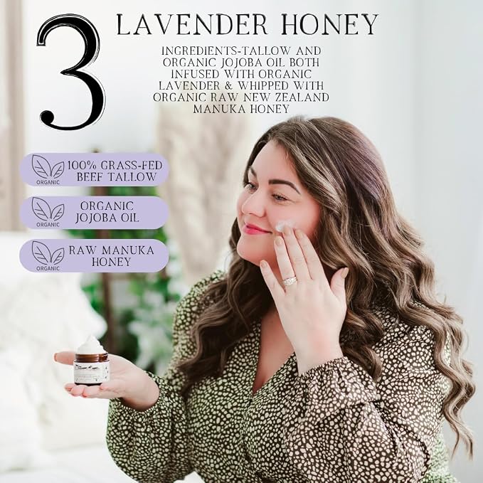 100% Grass-Fed Lavender infused Whipped Tallow Balm-Organic Raw Manuka Honey & - Image 2
